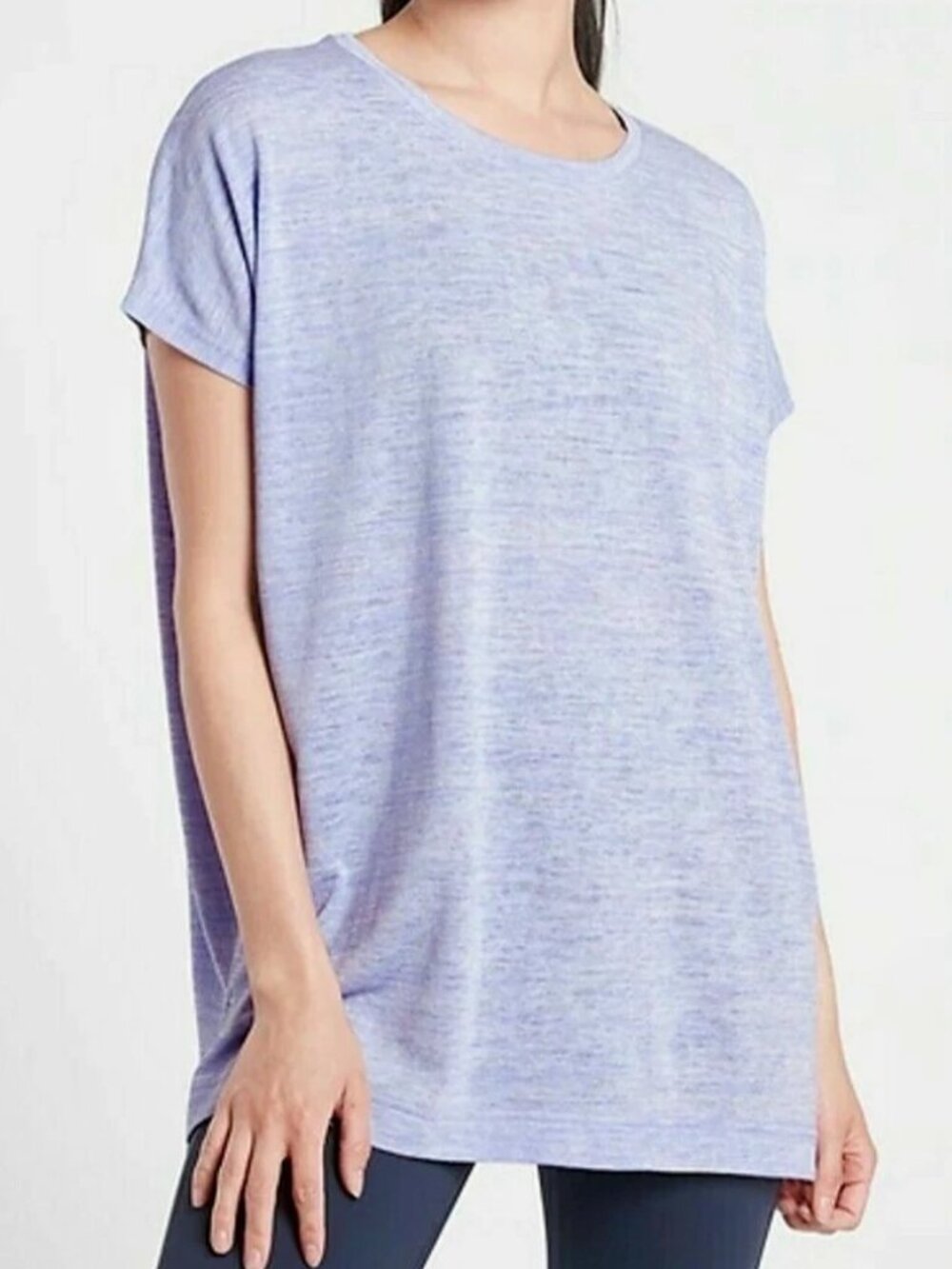 Athleta Release Breezy Scoop Tee Size L Periwinkle Heather Short Sleeve Athletic
